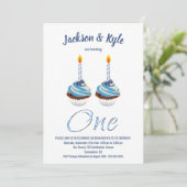 Tweelingen jongens 1e verjaardag Blauwe Kupcake Pa Kaart (Staand voorkant)