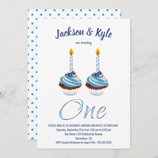 Tweelingen jongens 1e verjaardag Blauwe Kupcake Pa Kaart (Voorkant / Achterkant)