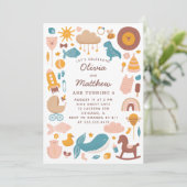 Tweelingen kinderen verjaardagsfeest. Speelgoed vo (Staand voorkant)