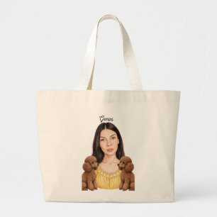 Tweelingen Meisje met Poodle – Zodiac Horoscoop Grote Tote Bag