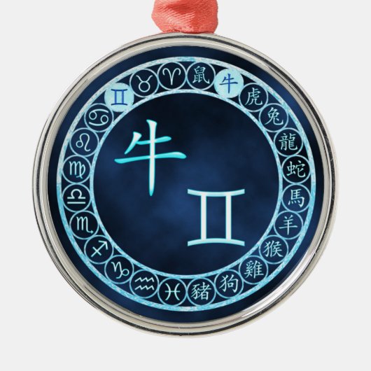 Tweelingen/os Metalen Ornament (Voorkant)