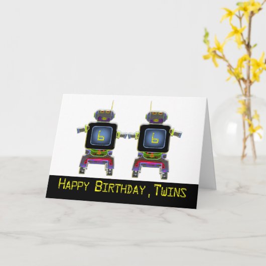 Tweelingen robot 6 jaar oud kaart (Gele Bloem)