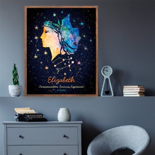 Tweelingen sterrenbeeld Sterrenstelsel Zodiac Wate Poster