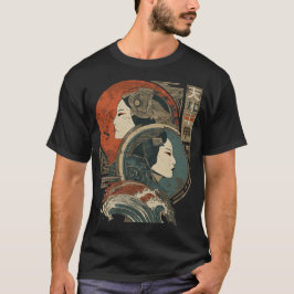 Tweelingen Zodiac Japanse kunst | Vrouw Portrait E T-shirt