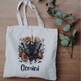 Tweelingen Zodiac  kunst met donkerblauwe tekst Grote Tote Bag