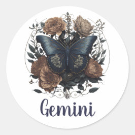 Tweelingen Zodiac  kunst met donkerblauwe tekst Ronde Sticker