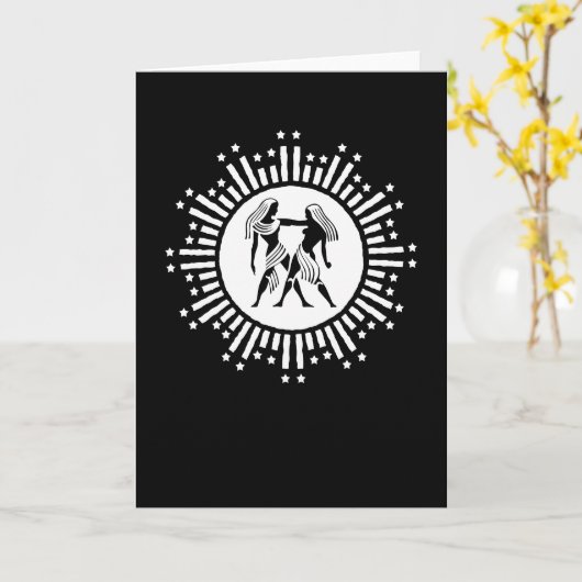 Tweelingen Zodiac Symbool met sterren zwart en wit Kaart (Gele Bloem)