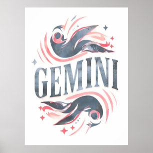 Tweelingen Zodiac Teken Whimsical Illustration Poster