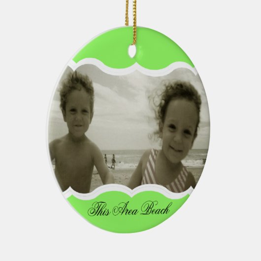 Tweelingfoto Heldergroen Keramisch Ornament (Rechts)