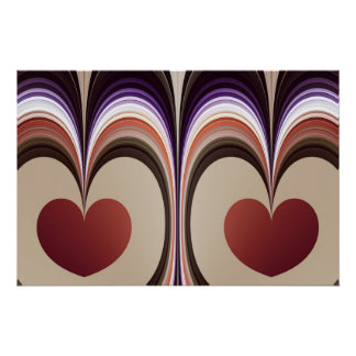 Tweelingharten Fractale Boog Retro Strepen Patroon Perfect Poster