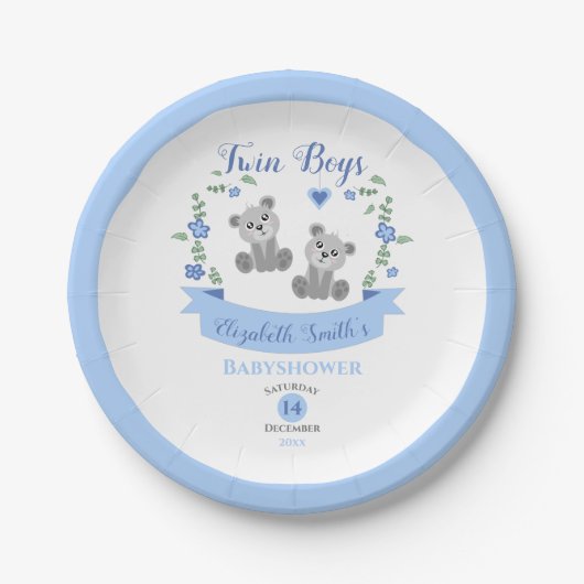 Tweelingjongens baby baby shower papieren bordje (Voorkant)