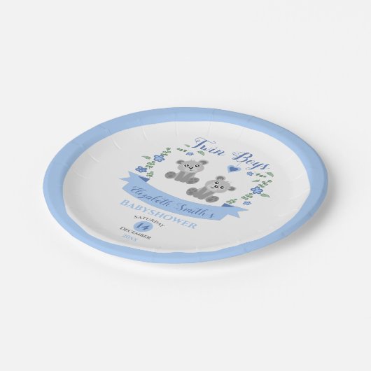 Tweelingjongens baby baby shower papieren bordje (Gekanteld)