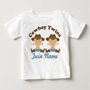 Tweelingjongens Gepersonaliseerd Cowboy Baby T-shi