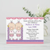 Tweelingmeisjes eerste uitnodiging (Staand voorkant)