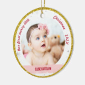 Tweelingmeisjes Foto's Ons eerste prettige kerstfe Keramisch Ornament (Links)
