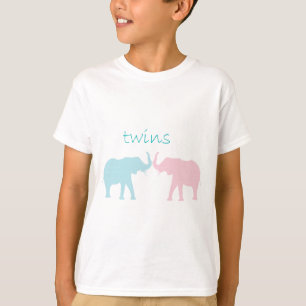 Tweelingolifant roze en blauw t-shirt