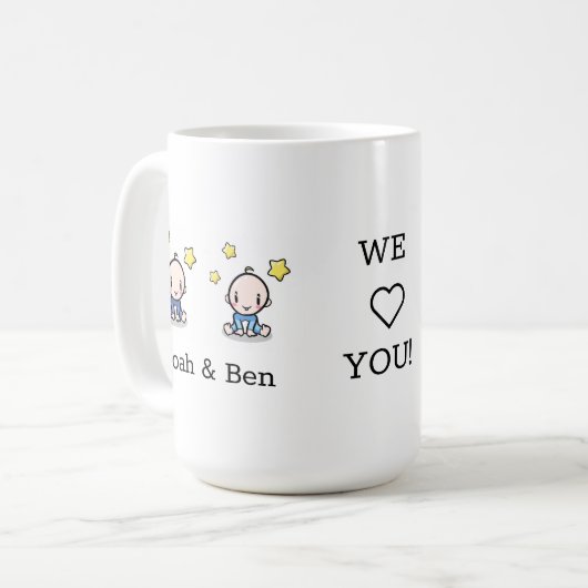 Tweelingouders cadeau: We houden van je Mok, 2 jon Koffiemok (Voorkant links)