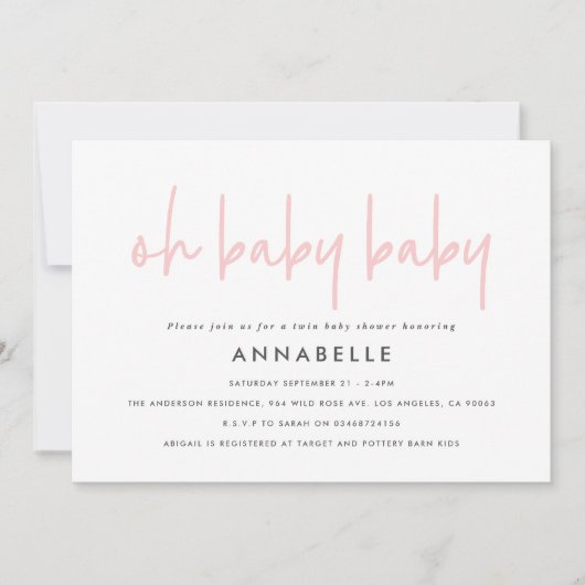 Tweelingroze roze, moderne typografie kaart (Voorkant)