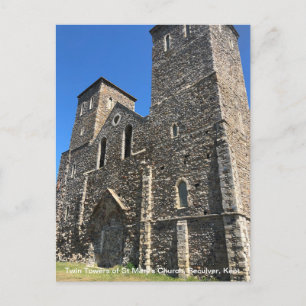 Tweelingtorens van de St Mary's Church Reculver Ke Feestdagenkaart