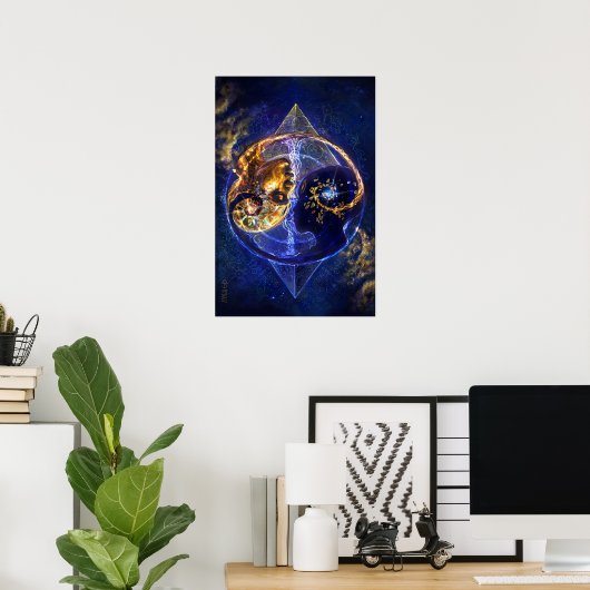 Tweelingvlam - yin-yang-balanskunstwerk poster (Thuiskantoor)