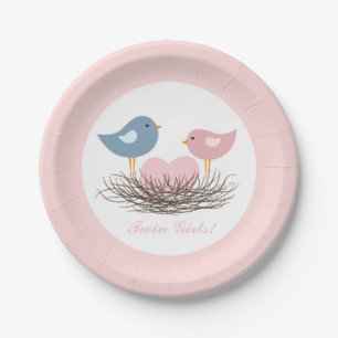 tweelingvogelnest   Baby Shower Papieren Bordje