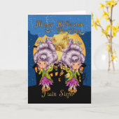 Tweelingzus verjaardag Halloween kaart met schatti (Gele Bloem)