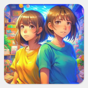 tweelingzussen Anime meisjes Vierkante Sticker