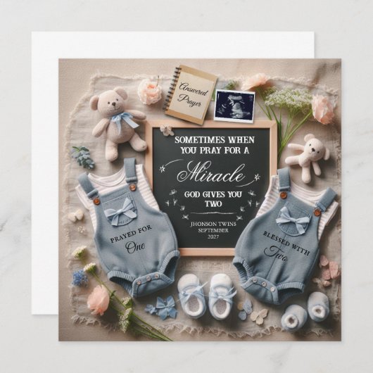 Tweelingzwangerschapsaankondiging | Verwachte twee Aankondiging (Voorkant / Achterkant)