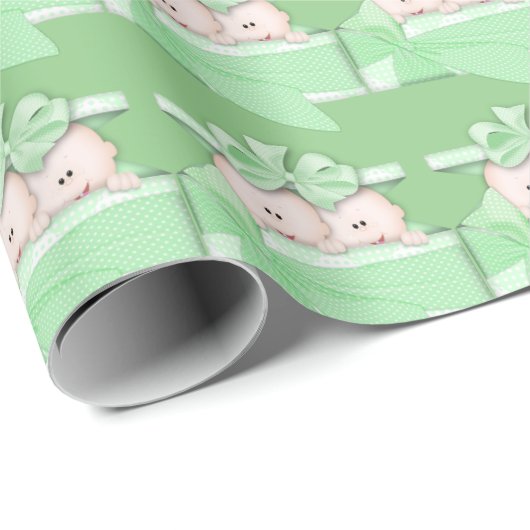 Tweelunisex baby- verpakkingspapier, groen cadeaupapier (Rol Hoek)