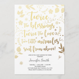 Tweemaal Baby shower Uitnodiging Goudwitte zegels