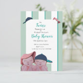 Tweemaal Baby shower Uitnodiging in groene streep (Staand voorkant)