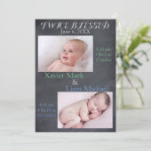 Tweemaal gezegende tweelingjongens - Geboorteaanko Aankondiging (Staand voorkant)