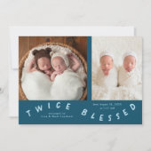 Tweemaal gezegende typografie Blauwgroen geboorte Aankondiging (Voorkant)