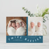 Tweemaal gezegende typografie Blauwgroen geboorte Aankondiging (Staand voorkant)