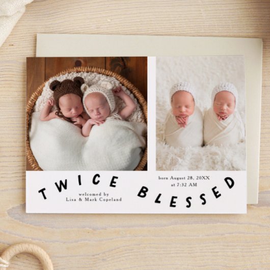 Tweemaal gezegende typografie Witte Geboorteaankon Aankondiging