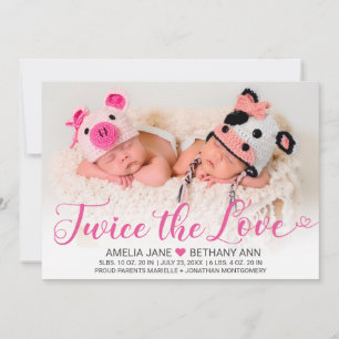 Tweemaal het roze script van Love Twin Girls Foto Aankondiging