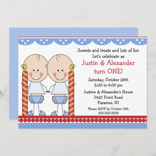 Tweemaal in de eerste verjaardag kaart (Voorkant / Achterkant)