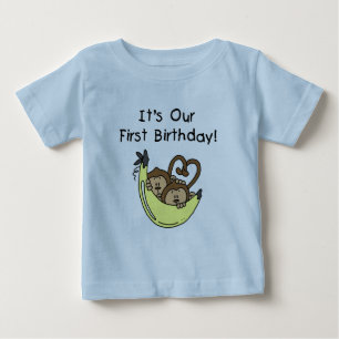 Tweemaal jongens 1ste verjaardag Monkey Tshirts en