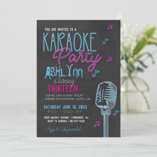Tween Karaoke Birthday Party Kaart (Staand voorkant)