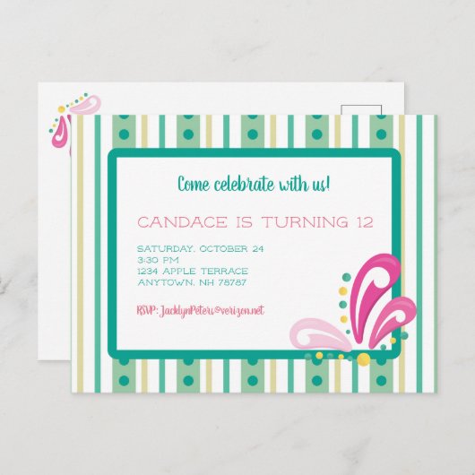 Tween meisje verjaardag uitnodiging (Voorkant / Achterkant)