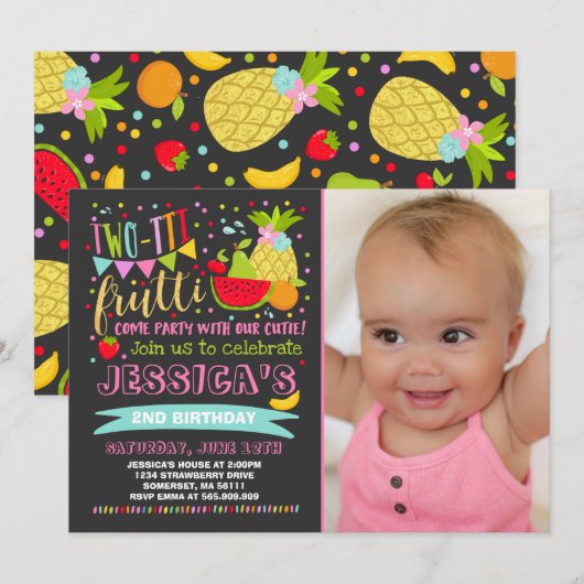 Tweepartijenuitnodiging 2e verjaardag kaart (Voorkant / Achterkant)