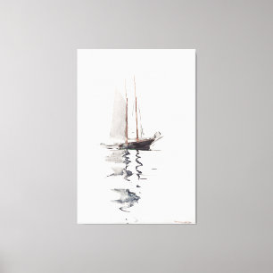 Tweesmasted Schooner met Dory door Winslow Homer Canvas Afdruk
