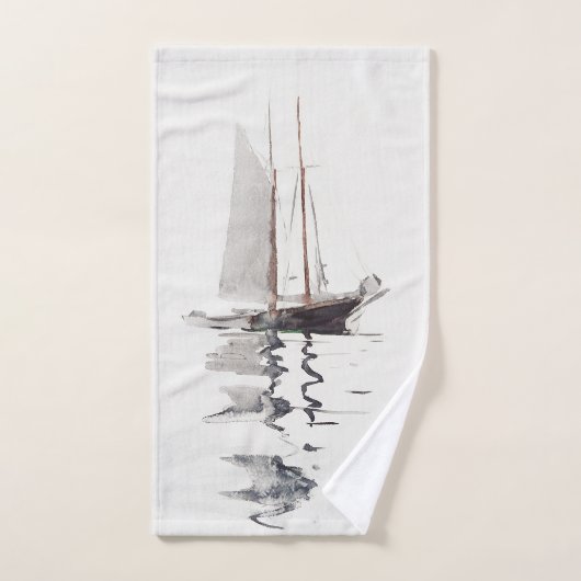 Tweesmasted Schooner met Dory door Winslow Homer Handdoek (Handdoek)