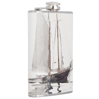 Tweesmasted Schooner met Dory door Winslow Homer Heupfles