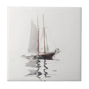 Tweesmasted Schooner met Dory door Winslow Homer Tegeltje