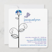 Tweet Bird Blue Bloom Stippen Tree Baby shower Kaart (Voorkant)