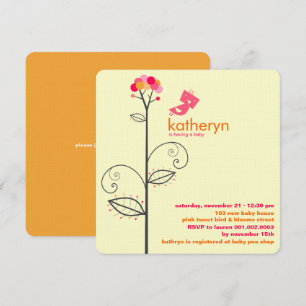 Tweet Bird Pink Bloom Stippen Tree Baby shower Kaart