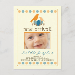 Tweet Tweet Baby Aankondiging Briefkaart (sinaasap