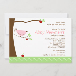Tweet Tweet Pink Bird Baby shower Invitation Kaart