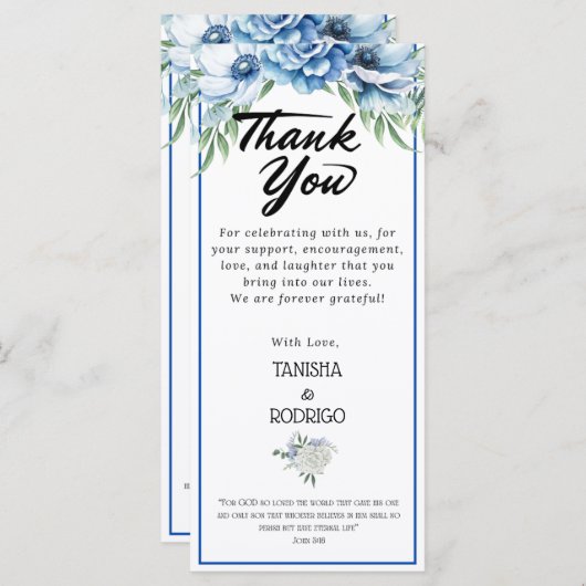 Tweetalig Dankjewel Menu Bruiloft / Eng - Spa (Voorkant / Achterkant)